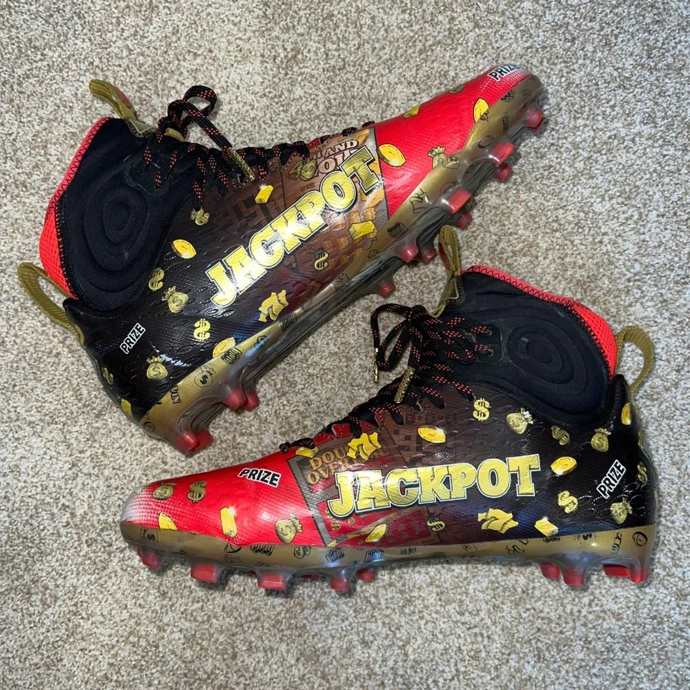 Under‎ Armour Spotlight MC LE Jackpot Football Cleats Men's Size 10.5 Red Gold